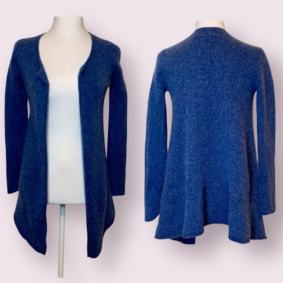 Belle France Cashmere Open Front Cardigan Sweater Blue Size Medium - Picture 1 of 13